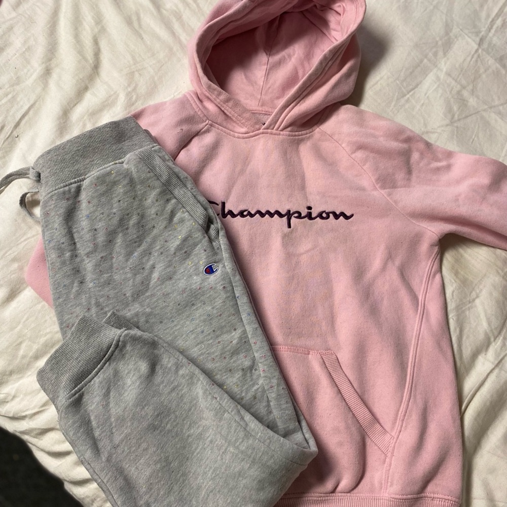 Champion Kids Pink Hoodie and Gray Sweatpants Set